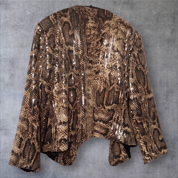 FRENCH CONNECTION Sequin Snake Print Drape Jacket/Blazer Women Size 10 - Picture 4 of 10
